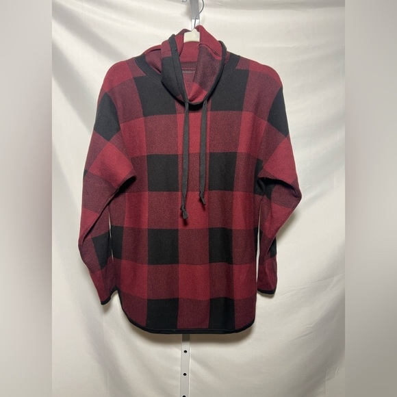 Adrienne Vittadini Red/Black Buffalo Plaid Drawstring Top - Picture 1 of 5